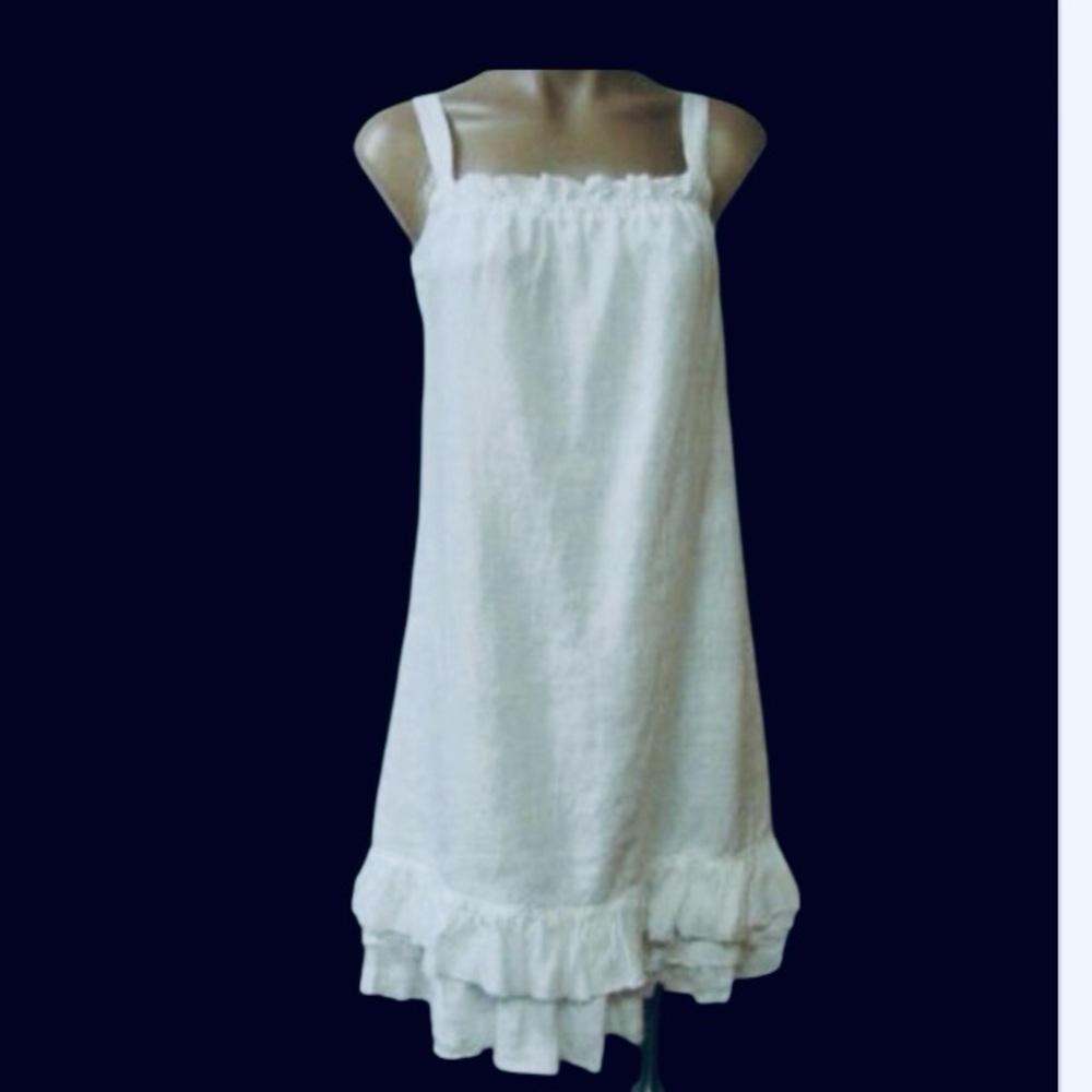 Eileen Fisher White Linen Sleeveless Ruffled Whimpsi Core Sundress Sz SP